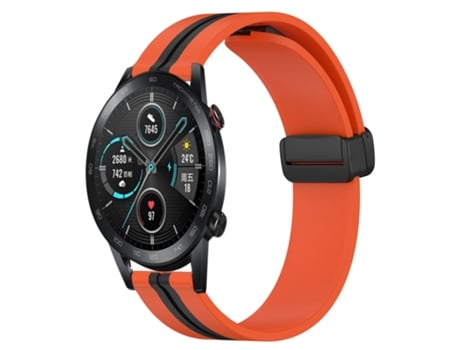 Correa de reloj inteligente para Honor MagicWatch2 42 mm 20 mm de silicona con cierre magnético plegable (naranja + negro)