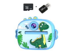 Cámara instantánea Eifson HD 1080p de 48 MP con pantalla IPS de 2,4 pulgadas y tarjeta de memoria de 32 GB (Dinosaurio Azul)