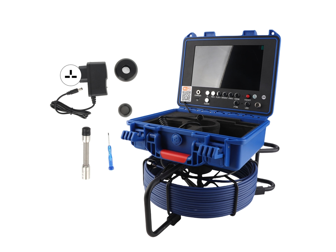 Kit de cámara de inspección de alcantarillado con pantalla HD de 30 m 1080p IP68 y tarjeta de 16 GB