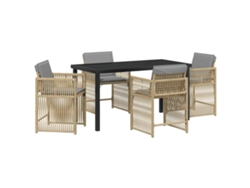 HARLANV1 Juego de muebles de jardín de 3 piezas para comedor, de mimbre, polipropileno negro y cristal.