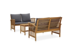 Conjunto de jardín de 3 piezas con cojines de acacia maciza en DKD Home Decor