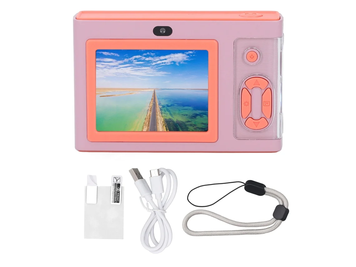 Cámara Digital Hd 1080p De 2,4 Pulgadas Con Doble Lente, Zoom 4x, Reproductor De Mp3 E Iluminación Led - Rosado