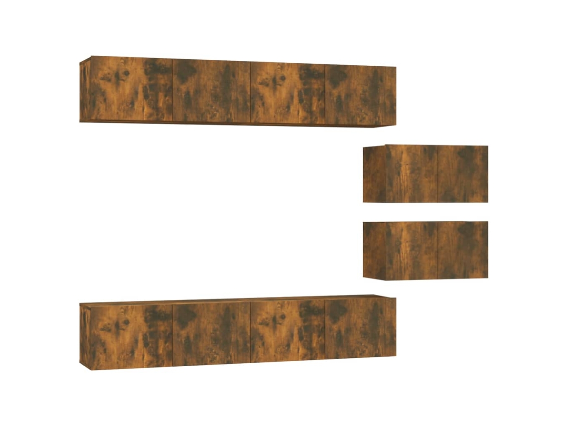 Conjunto de muebles para TV de 6 piezas, madera procesada de roble ahumado, EXCLUSIVO DE LA CASA