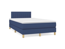 Syfax™ Cama Box Spring Con Colchón Y Luces Led Tela Azul 120x190 Cm