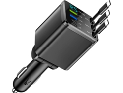 Pantalla Digital, Carga Automática, 3 Puertos, Cable Retráctil De 70 Cm, Rotación Rápida De 180°, Chip De Seguridad.