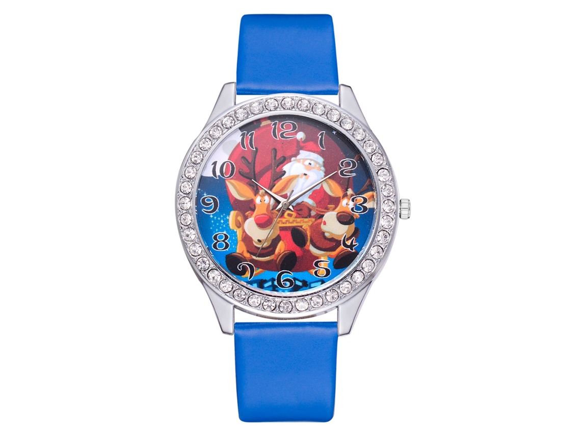 Reloj De Pulsera De Moda Para Mujer Con Correa De Piel Sintética Y Diamantes De Imitación Azules.