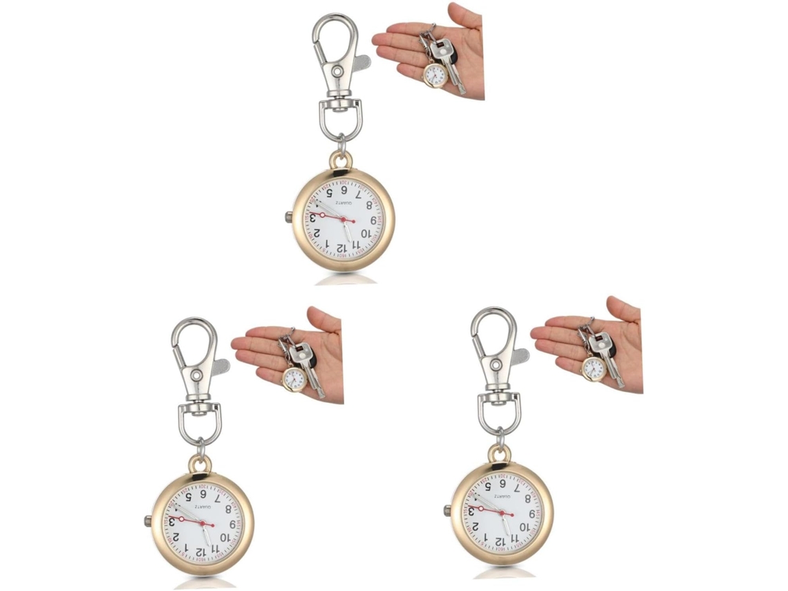 3 Piezas Reloj Llaveros Bolsillo Relojes Estetoscopio Casual Mujeres Material Espejo Plexiglás Clip