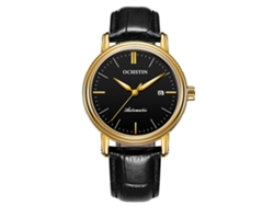 Reloj De Pulsera Automático De Cuero Verdadero Ochstin Para Hombre Negro+oro