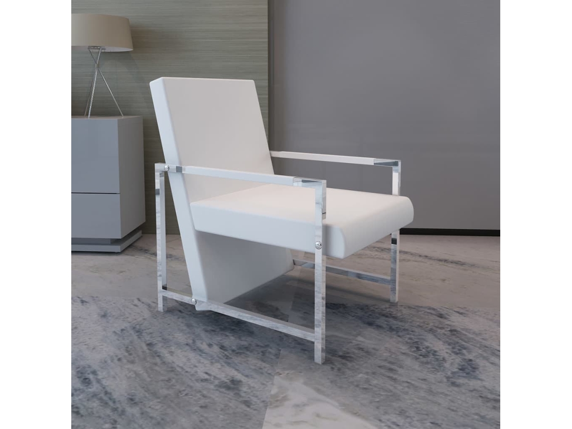 Sillón con Patas Cromadas Cuero Artificial Blanco