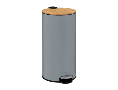 FIVE - Cubo de Basura con Pedal de Metal y Bambú Gris Modern Color 30 L