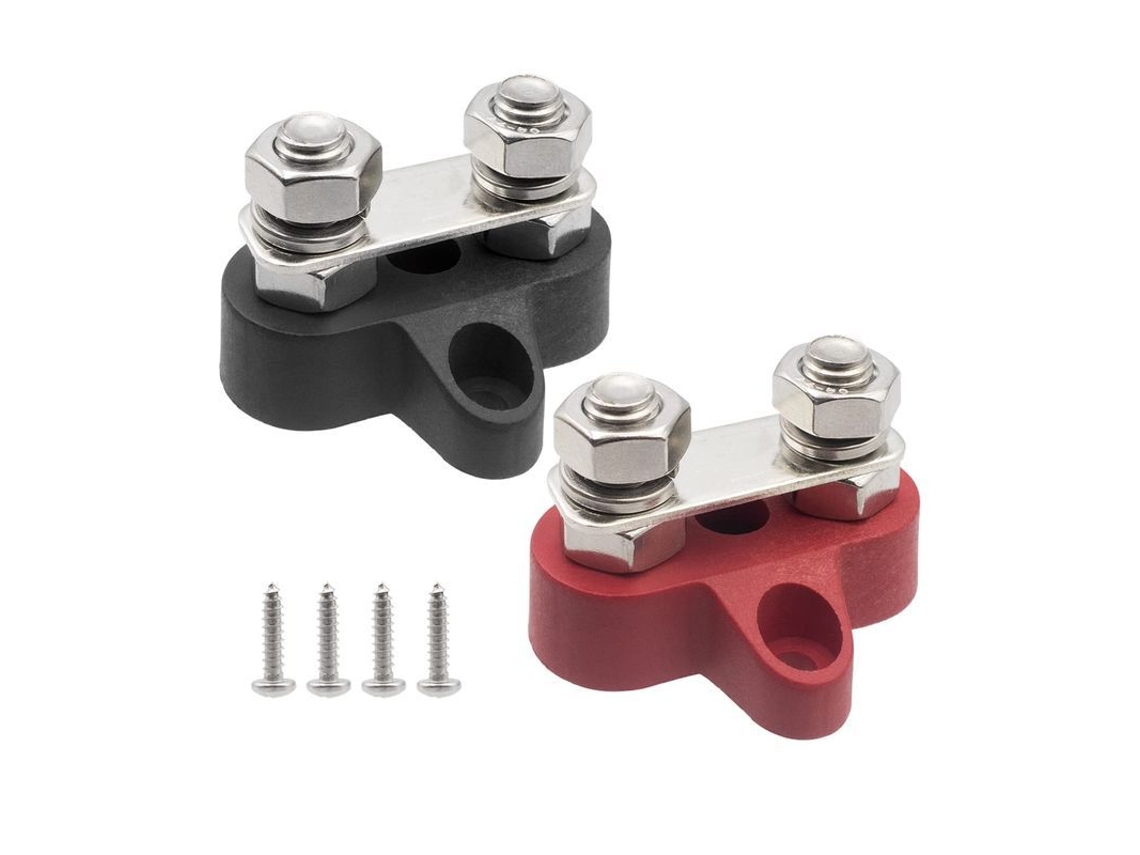 Bloque De Terminales De Batería Con Tornillo Doble M8 De 5/16" Para Barcos, Autocaravanas Y Camiones Solares - Negro Y Rojo