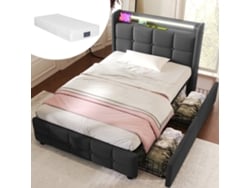 Cama Gris De 90x200 Con Iluminación Led, Puerto Usb Y Colchón.