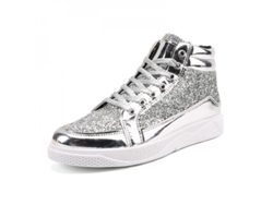 2026-zapatillas Altas Con Glitter Para Hombres, Deportivas Casuales De Cuero Con Cordones, Zapatos Para Fiesta Y Ocasiones Diarias 39 Plata