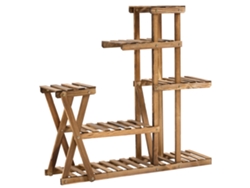 Soporte de madera para plantas, 5 niveles, 60 kg, 98 x 28 x 95 cm, acabado carbonizado.