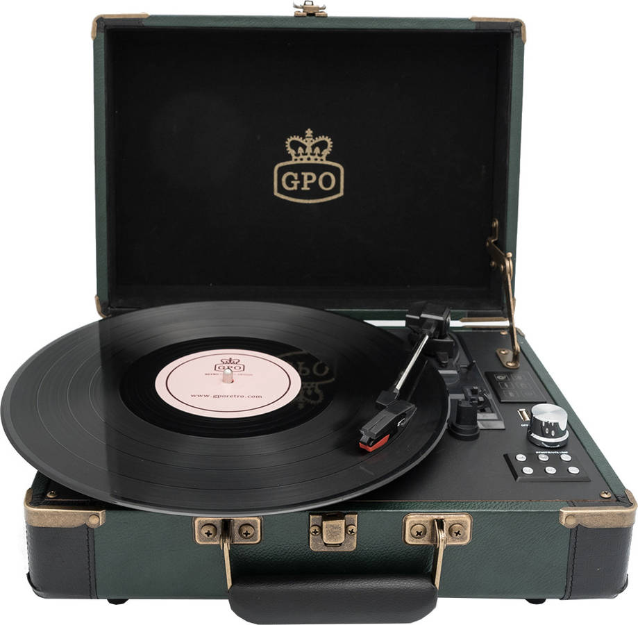 Gpo Ambassador Bluetooth turntable verde reproductor de discos tocadiscos vinilo retro con altavoces negro y