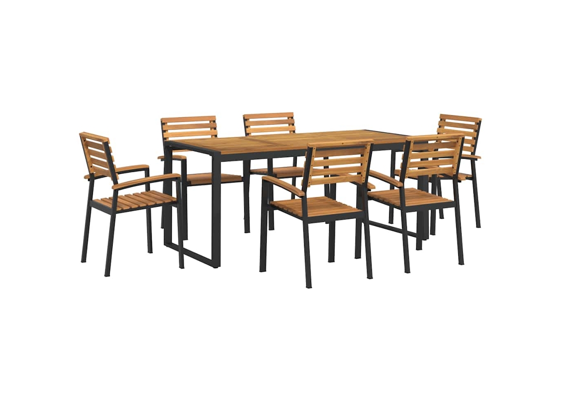Maison Exclusive - Juego de comedor de jardín de 7 piezas en madera maciza de acacia y metal.