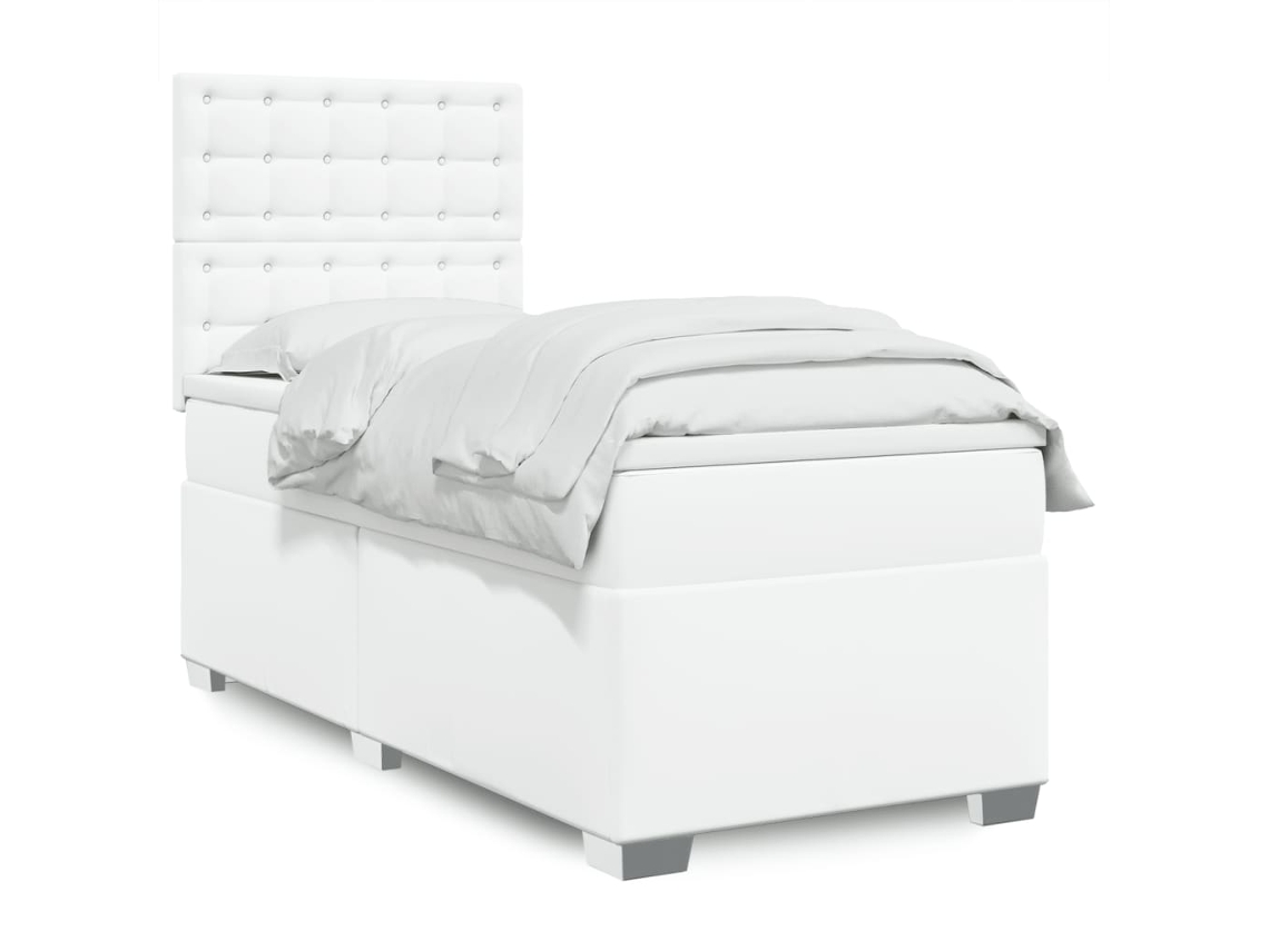 Cama Box Spring Con Colchón Cuero Sintético Blanco 90x190 Cm