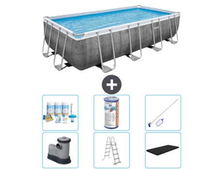 Piscina BESTWAY Rectangular Power Steel - Estampado Ratán - 549 x 274 x 122 - Incluye Bomba - Escalera - Cobertor Accesorios CB32