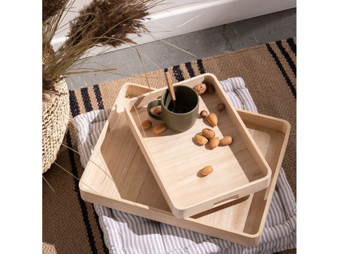 Set de 2 bandejas de madera rectangulares 35x45x4,5cm MEVAK LIVING