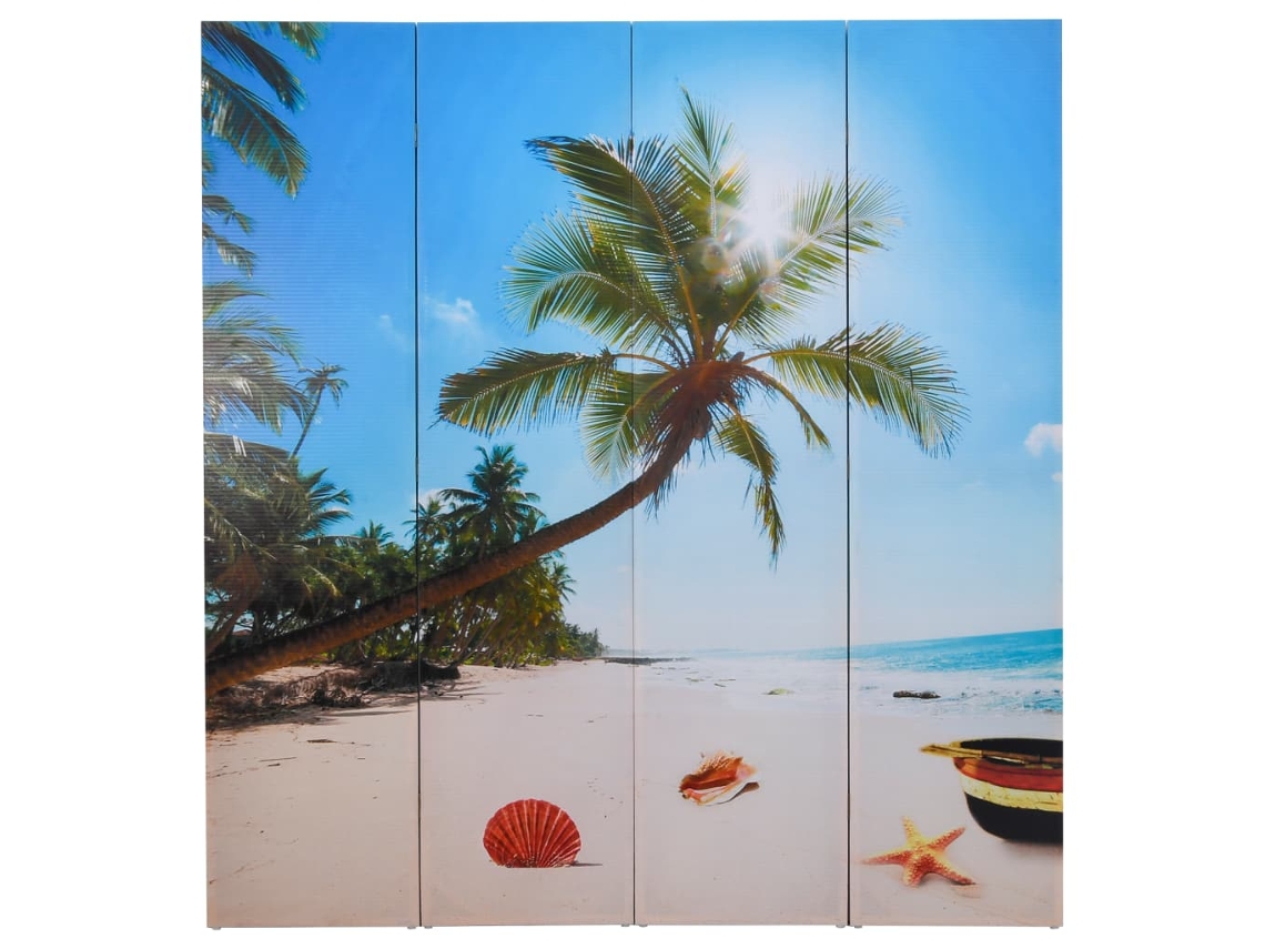 Biombo plegable | Separador de ambientes | Biombo con estampado playero 160x170 cm