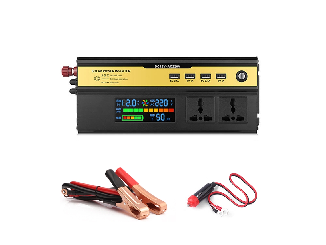Inversor De Corriente Para Coche De 5000 W, De 12 V A 220 V, Con Tomas De Corriente Alterna Y 4 Puertos Usb, Led Digital.