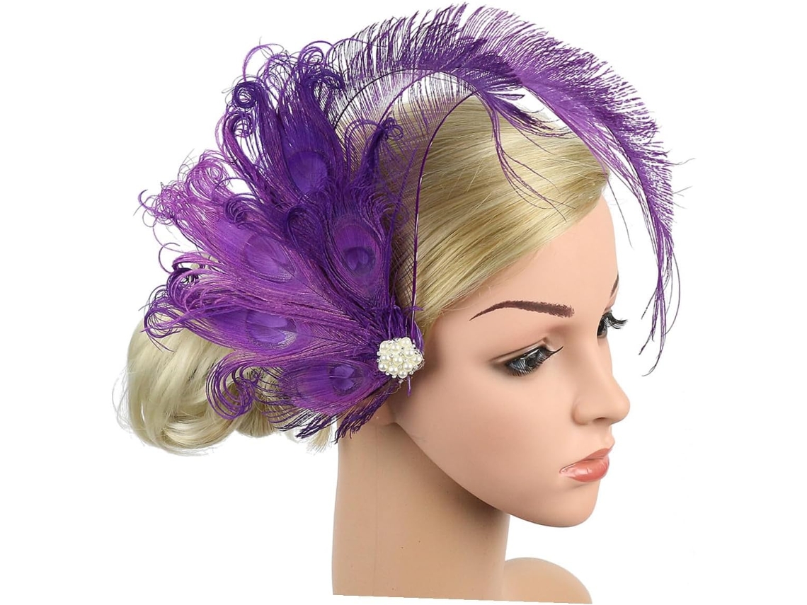Pinza Para El Cabello De Novia Con Pluma De Pavo Real Morada, Delicada Y Ligera.