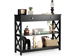 Mesa Consola Mesa de Salón con Cajón y Estantes Recibidores de Entrada Consola Recibidor Sala de Estar Dormitorio Oficina 100 x 30 x 80 cm (Negro) COSTWAY