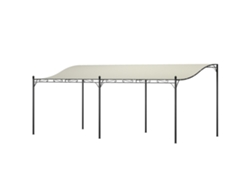 Pérgola de pared de 3x6 m con techo inclinado, orificios de drenaje y estructura metálica color crema.