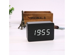2026-reloj Despertador Digital Led Con Carga Usb, Temperatura, 3 Alarmas, 2 Modos Y 3 Ajustes De Brillo (madera Negra Luz Blanca)