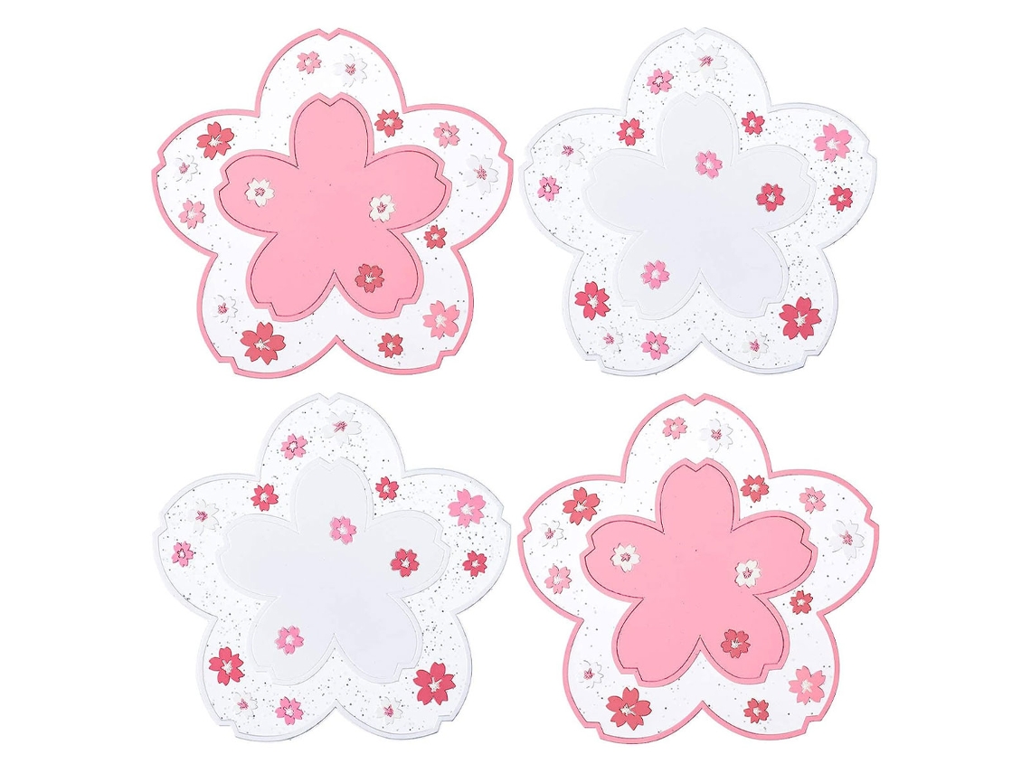 4 posavasos antideslizantes de PVC con diseño de flor de cerezo para té, café y cerveza TRUYUETY