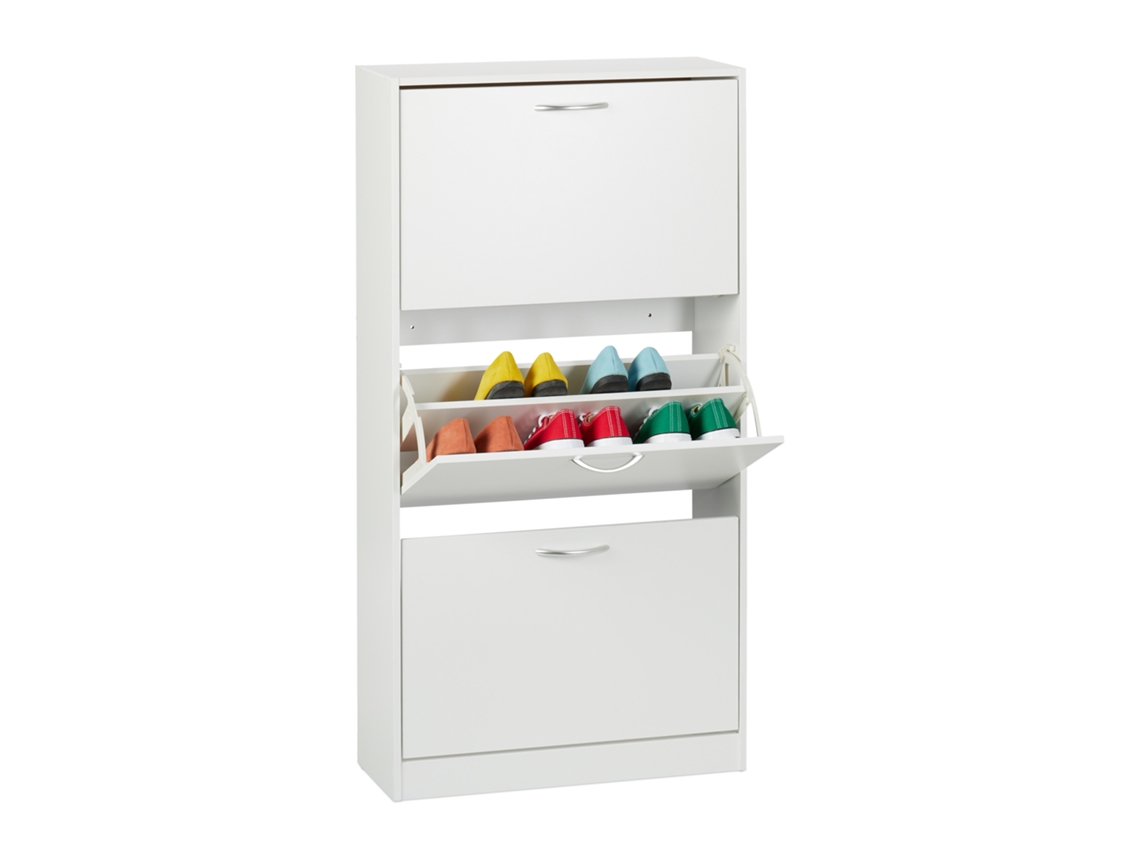 Sapateira Relaxdays, Axlxp: 116 X 60 X 24 Cm, Para 18 Pares, 3 Portas, Calçadeira Estreita, Móvel Branco Para Entrada