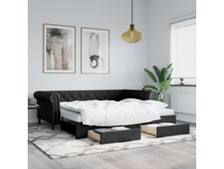 Sofá Cama Nido Con Cajones Cuero Sintético Negro 90x200 Cm
