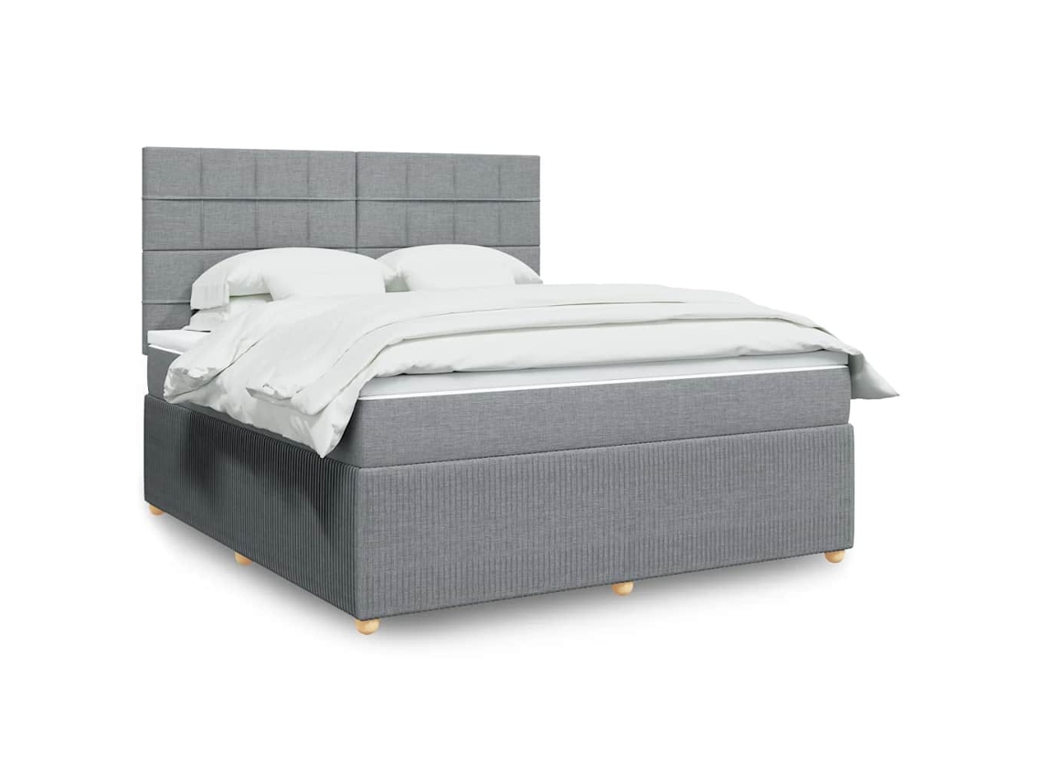 Cama Box Spring Con Colchón Tela Gris Claro 180x200 Cm