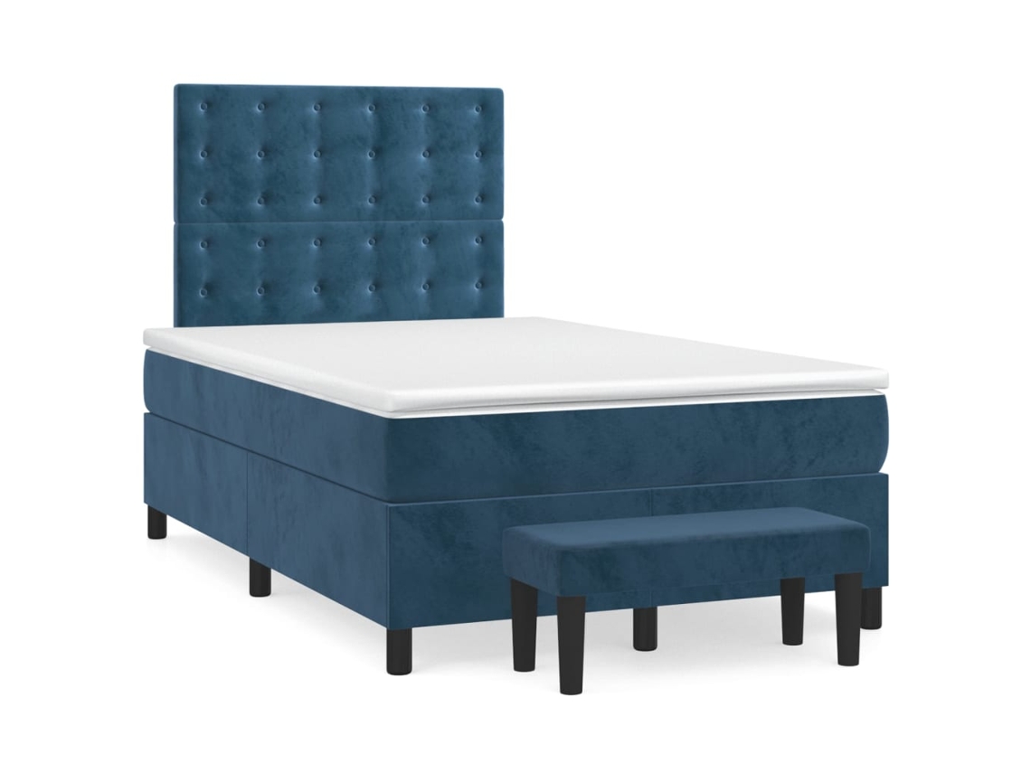 Cama Box Spring Con Colchón Terciopelo Azul Oscuro 120x190 Cm