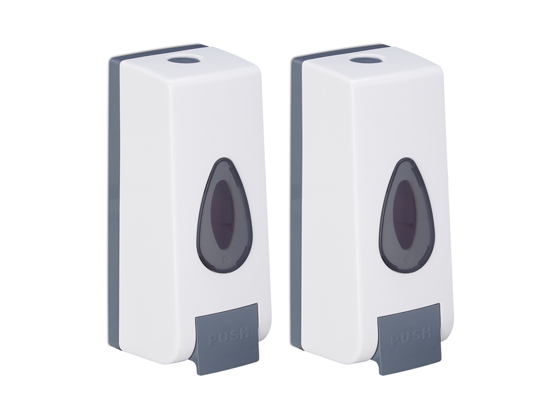 Relaxdays Set 2 Dispensadores De Jabón De Pared, 350 Ml, Dosificadores Industriales Gel, 19 X 8 X 8 Cm, Blanco Y Gris