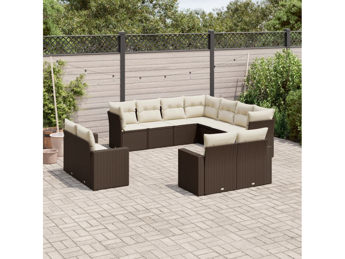 Conjunto de sofá de jardín de 11 piezas con cojines de mimbre marrón de DKD Home Decor