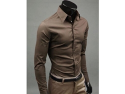 2026-camisas De Lujo Para Hombre Casual Formal Cuello Solido Manga Larga Slim Fit Eks L Marrón