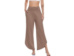 2026-pantalones De Yoga De Pierna Ancha Para Mujer De Cintura Alta Confortables Con Bolsillos Xl Café Claro