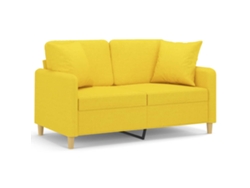 Sofá de dos plazas con cojines decorativos, 120 cm, tela amarillo claro, MAISON EXCLUSIVE