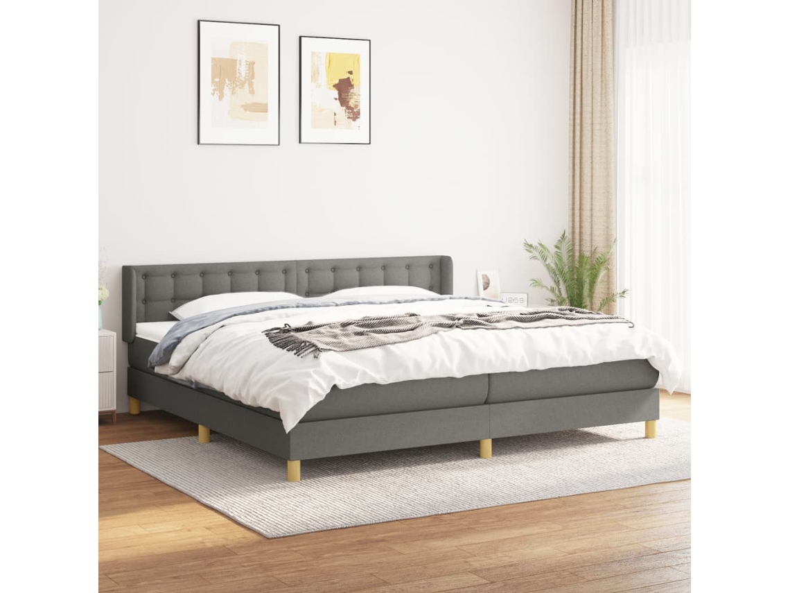 Cama Box Spring Con Colchón Tela Gris Oscuro 200x200 Cm