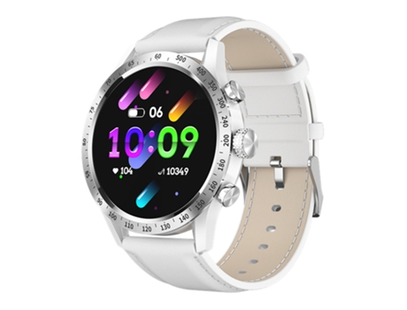 Reloj inteligente SHAH ARPAN HT20 para monitorización de frecuencia cardíaca y presión arterial, deportes, borde plateado (cuero blanco)