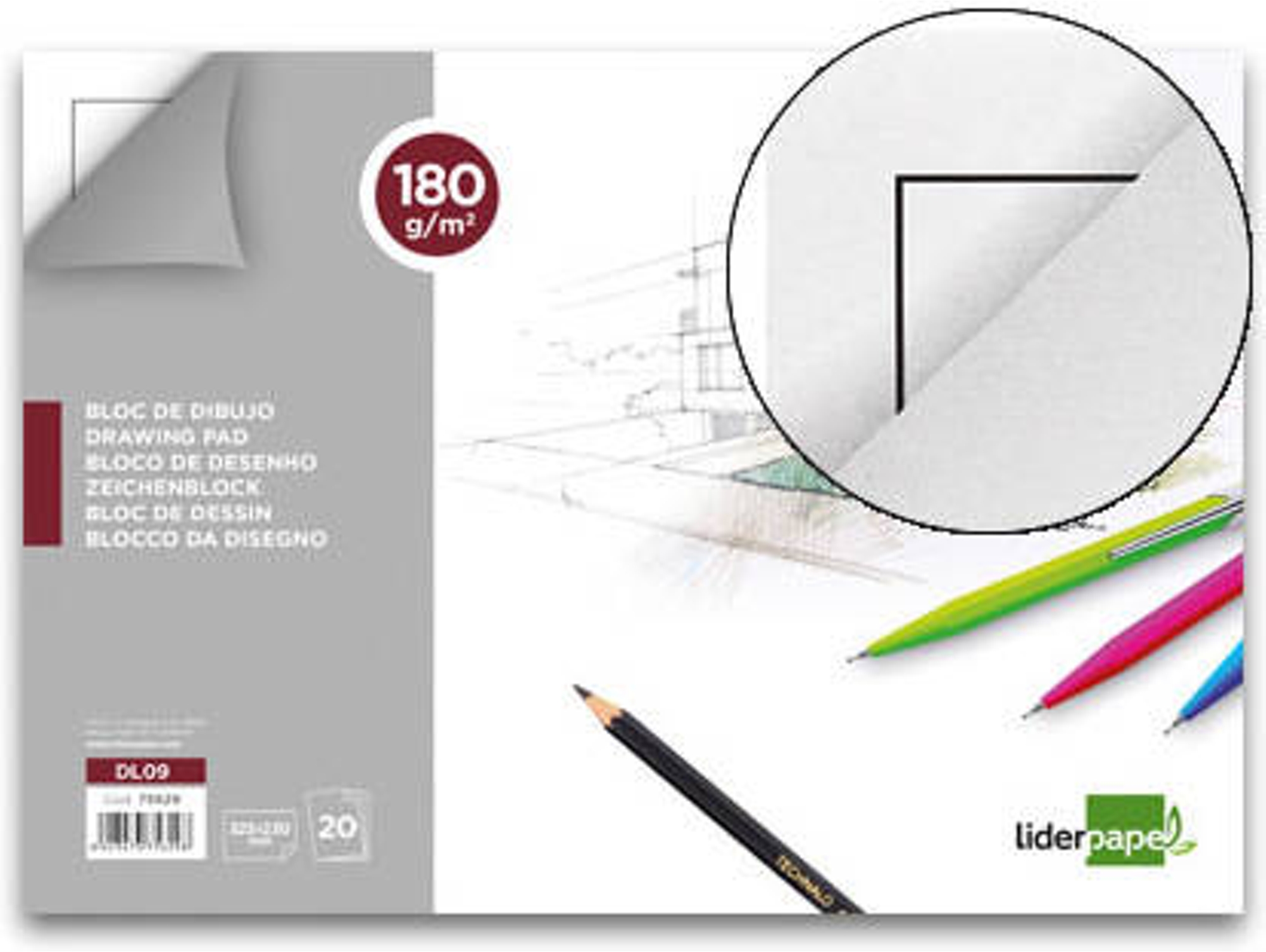 Bloc de diseño LIDERPAPEL Lineal pegado 20 hojas 180 gr con esquadria (230x325mm)