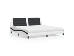 Cama Con Colchón Cuero Sintético Blanco Y Negro 200x200 Cm
