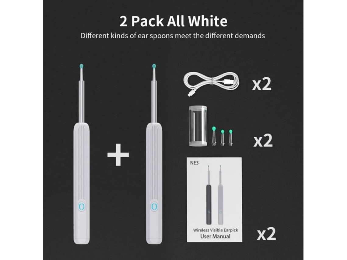 Color 2 uds herramienta de eliminación de cera limpiador de oídos blanco con cámara LED otoscopio inalámbrico