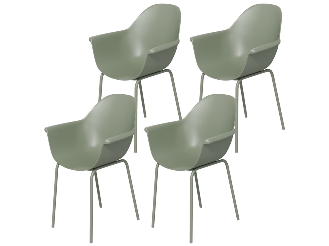 Juego de 4 sillas de jardín de plástico verde y metal, soportan hasta 120 kg, NORTHIO