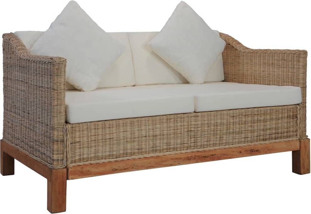 Vidaxl Sofá 2 plazas con cojines natural mobiliario decoración patio exteriorinterior resistente fundas lavables almohadones en mimbre