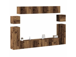 Conjunto De Mueble De Tv 8 Piezas Montado La Pared Madera Vieja