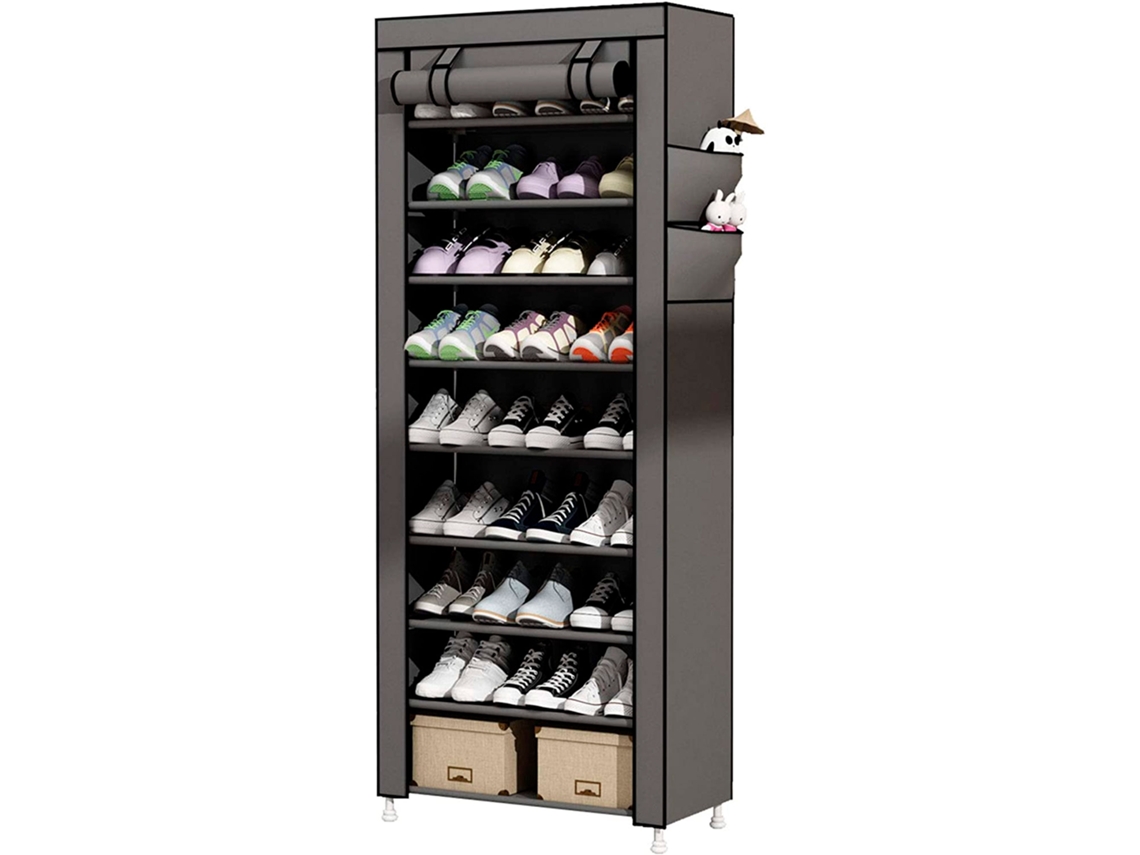 Armario Zapatero Zapatos Puerta Cremallera Bolsillos Laterales Home NYANA ABS Tecido Gris (160x88x30)