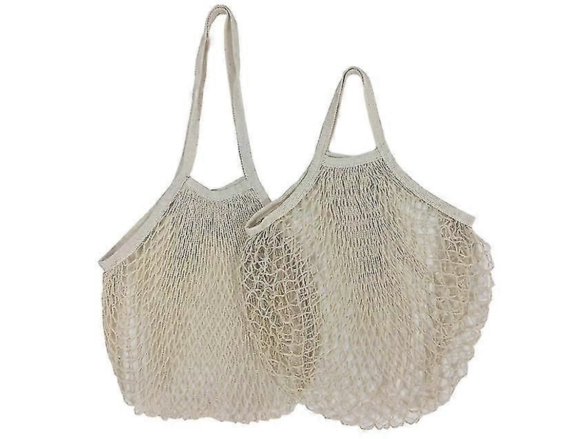 Juego de 2 bolsas de compra reutilizables, bolsa de malla portátil para frutas y verduras, ecológica, plegable, de algodón, para ir de compras, C