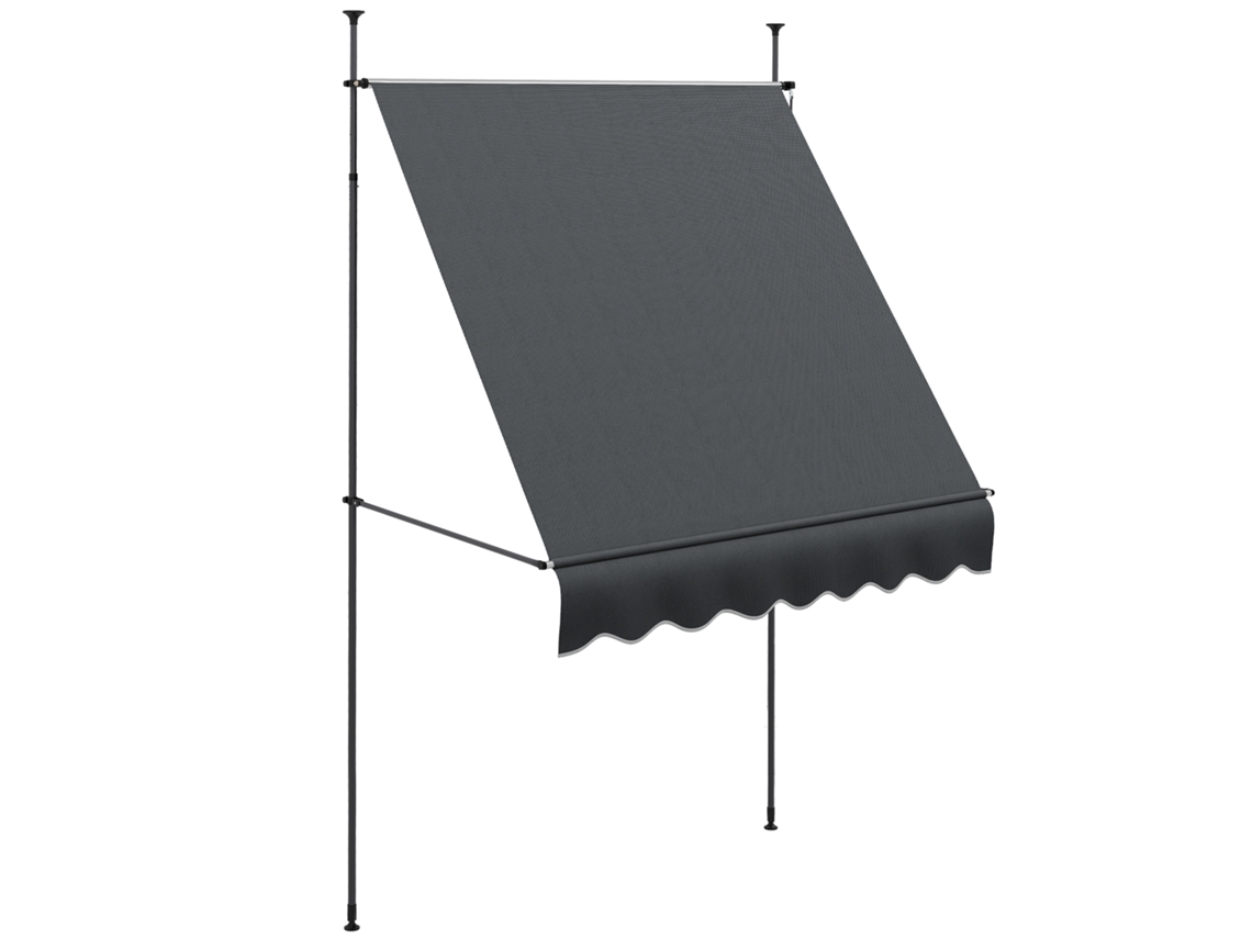 Toldo retráctil manual de 200x120 cm, altura regulable, resistente al agua y a los rayos UV, color gris oscuro.